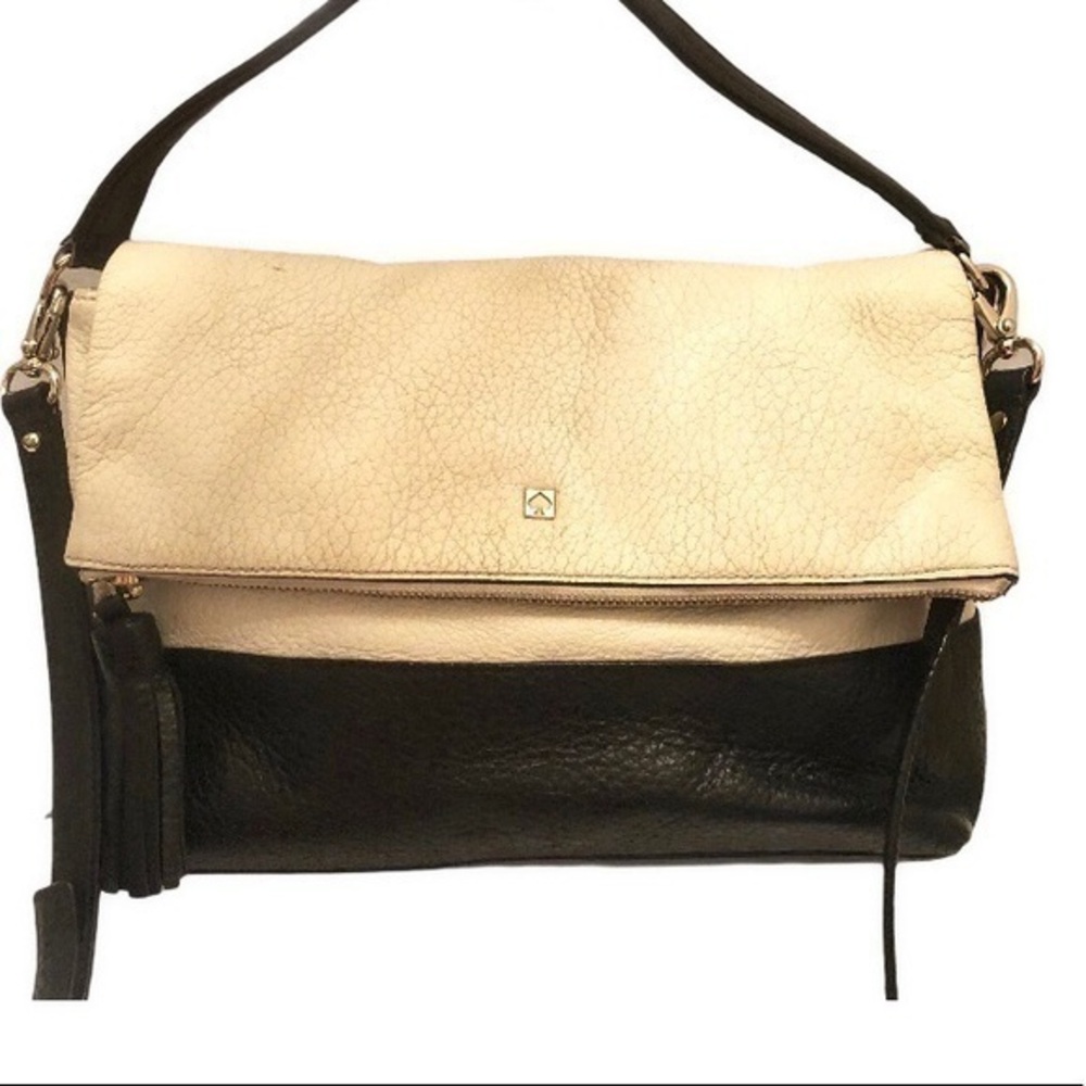 Kate spade cream black leather flap two way bag